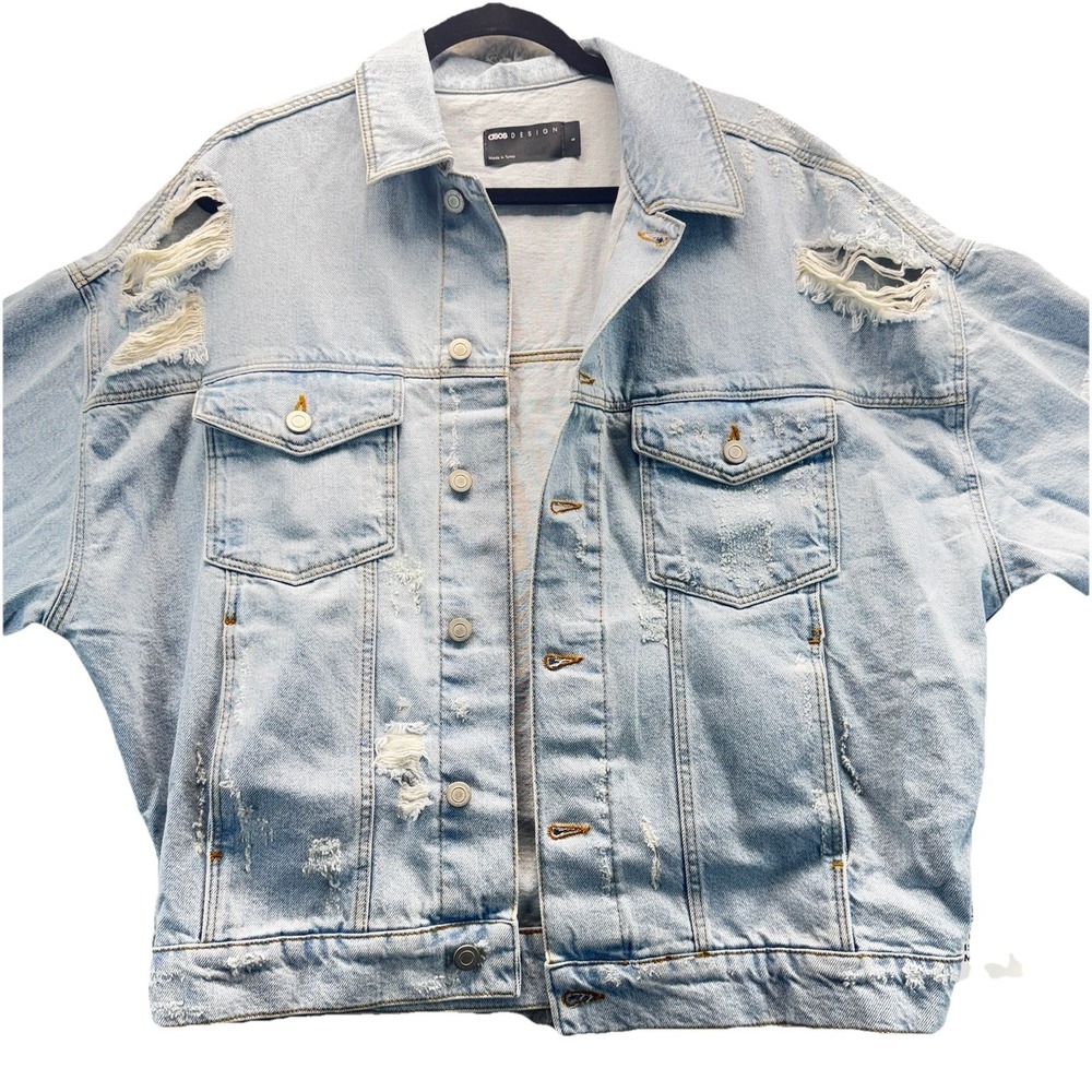 ASOS Design Premium Jacket w Waist Seams Denim Jean Jacket Light Wash Small